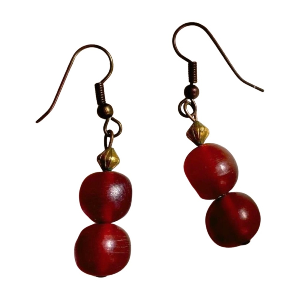 Vintage Handmade Brown Beaded Drop Earrings - Boho Dangle Earrings